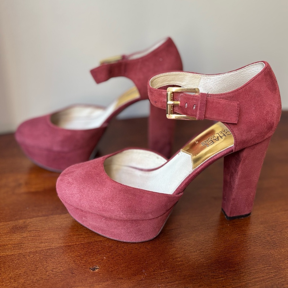 Michael Kors Sierra Burgandy Oxblood Suede Platform Heels